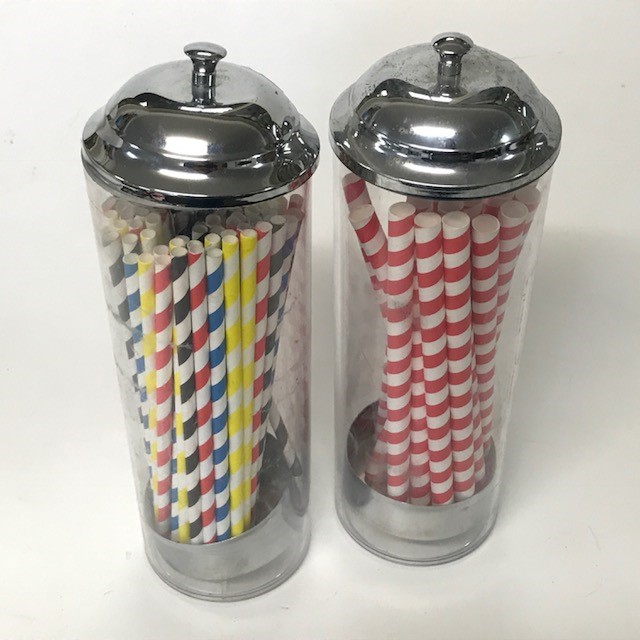 STRAW DISPENSER, Classic Glass & Stainless Steel Top
